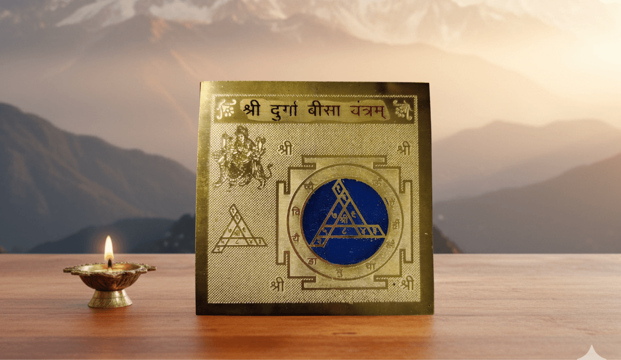 Shri Durga Beesa Yantra | Original Durga Yantra on Brass Plate for Protection & Strength | Fear Removal & Positive Energy | Wall Frame for Home