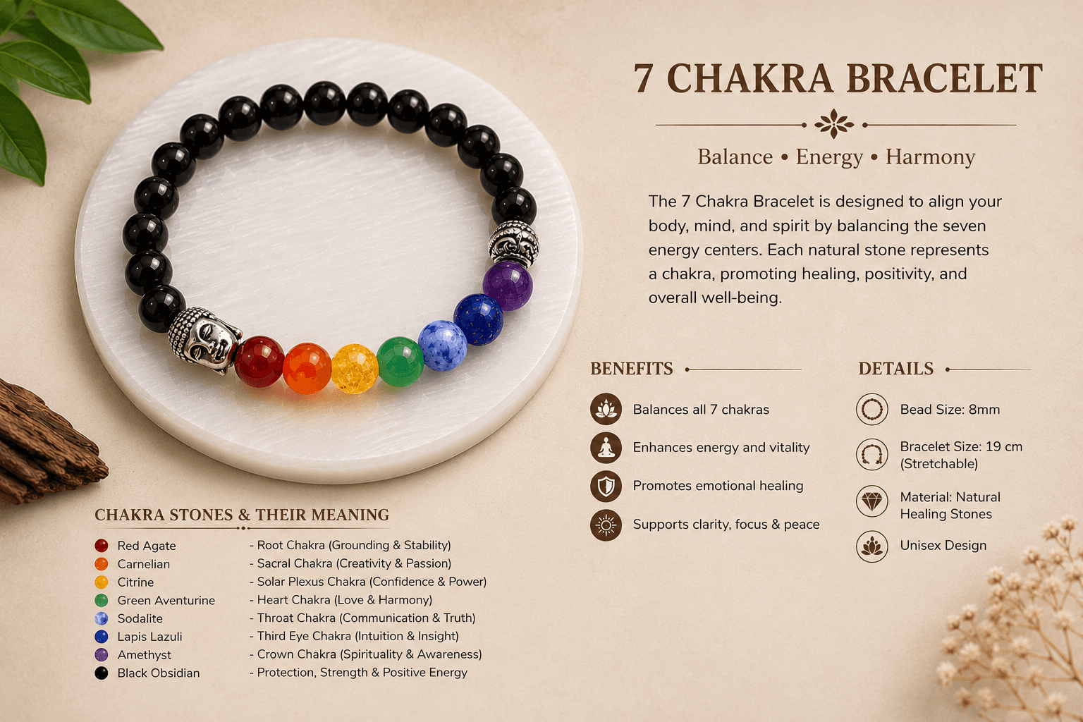Black Onyx & 7 Chakra Buddha Bracelet 3