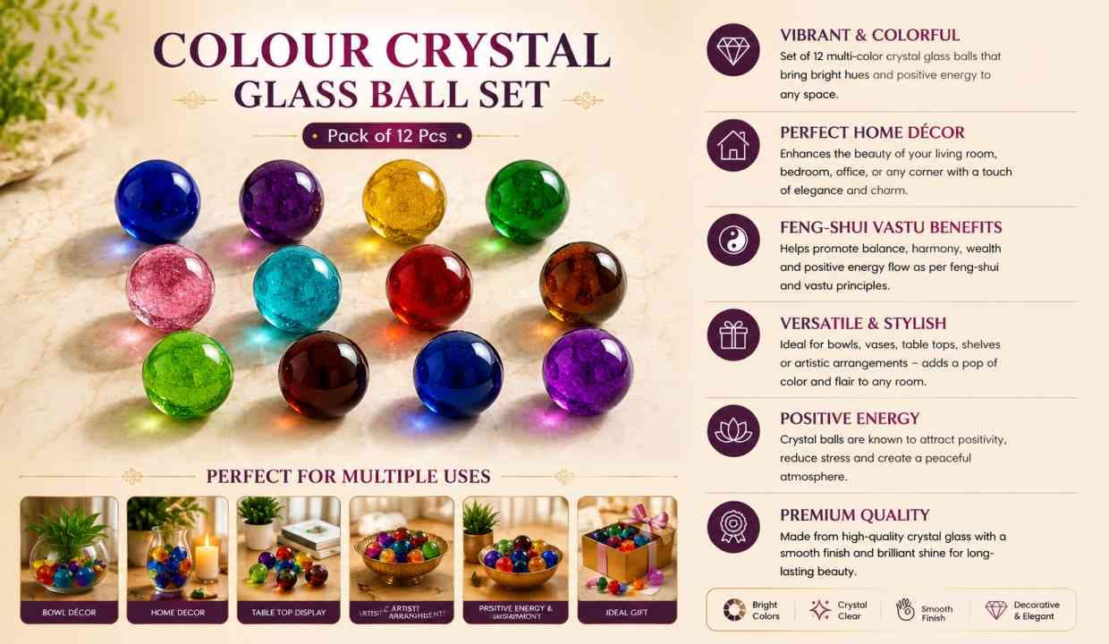 Colour Crystal Glass Ball Set Pack of 12 pc 2