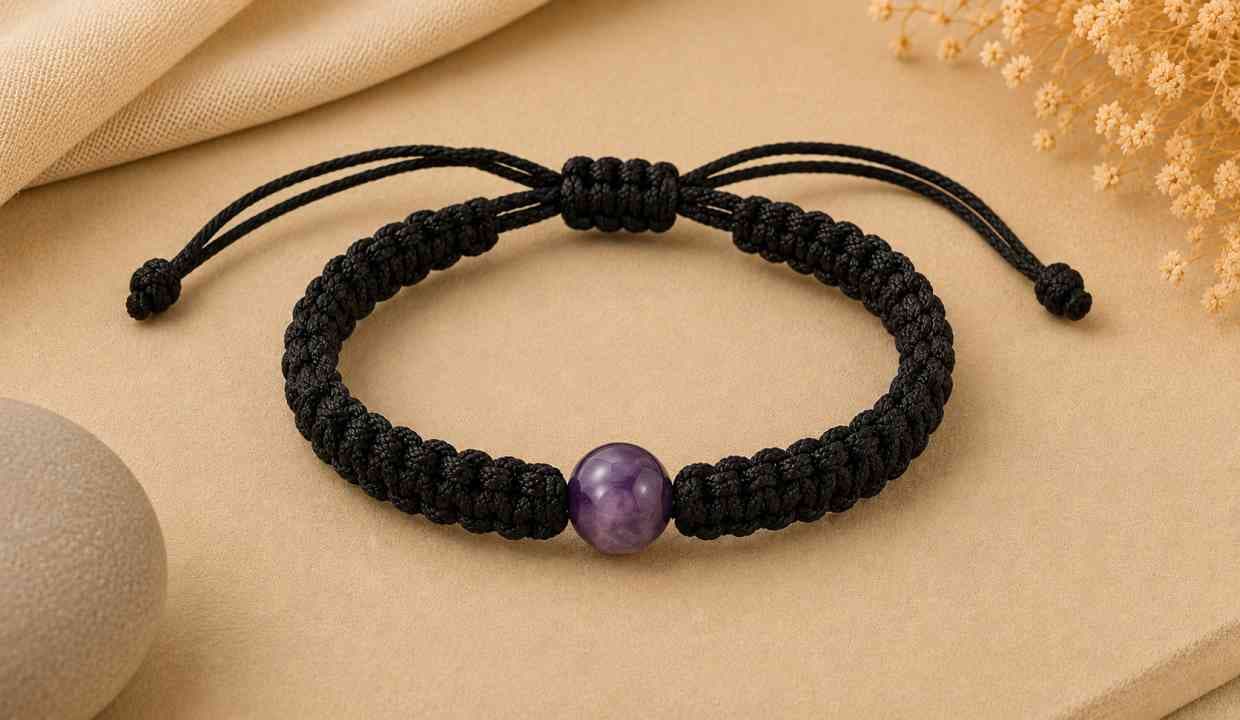 Amethyst Natural Crystal Stone Macrame Nylon Cord Adjustable Thread Bracelet