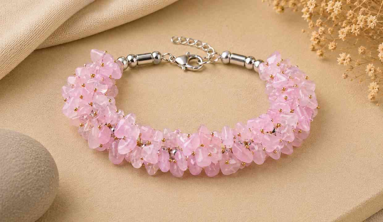 Rose Quartz Stone Natural Crystal Stone Adjustable Chip Beads Bracelet