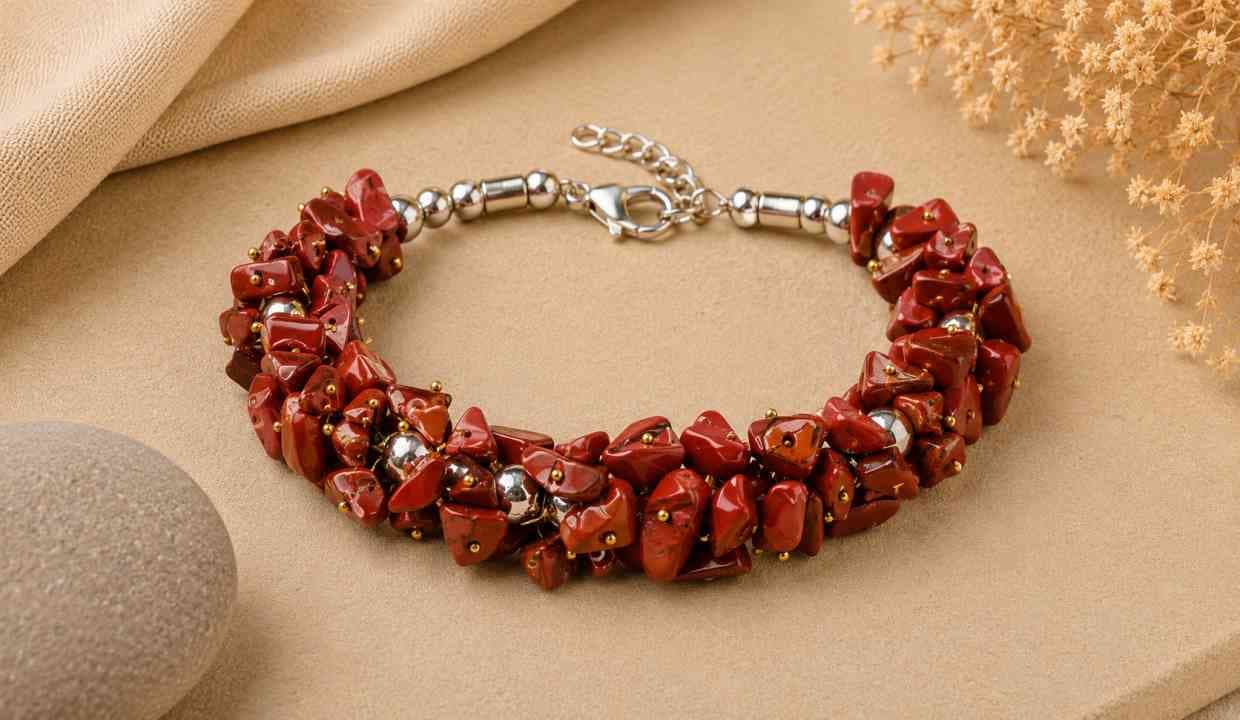 Red Jasper Stone Natural Crystal Stone Adjustable Chip Beads Bracelet