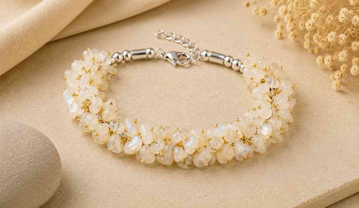 Rainbow Moon Stone Natural Crystal Stone Adjustable Chip Beads Bracelet
