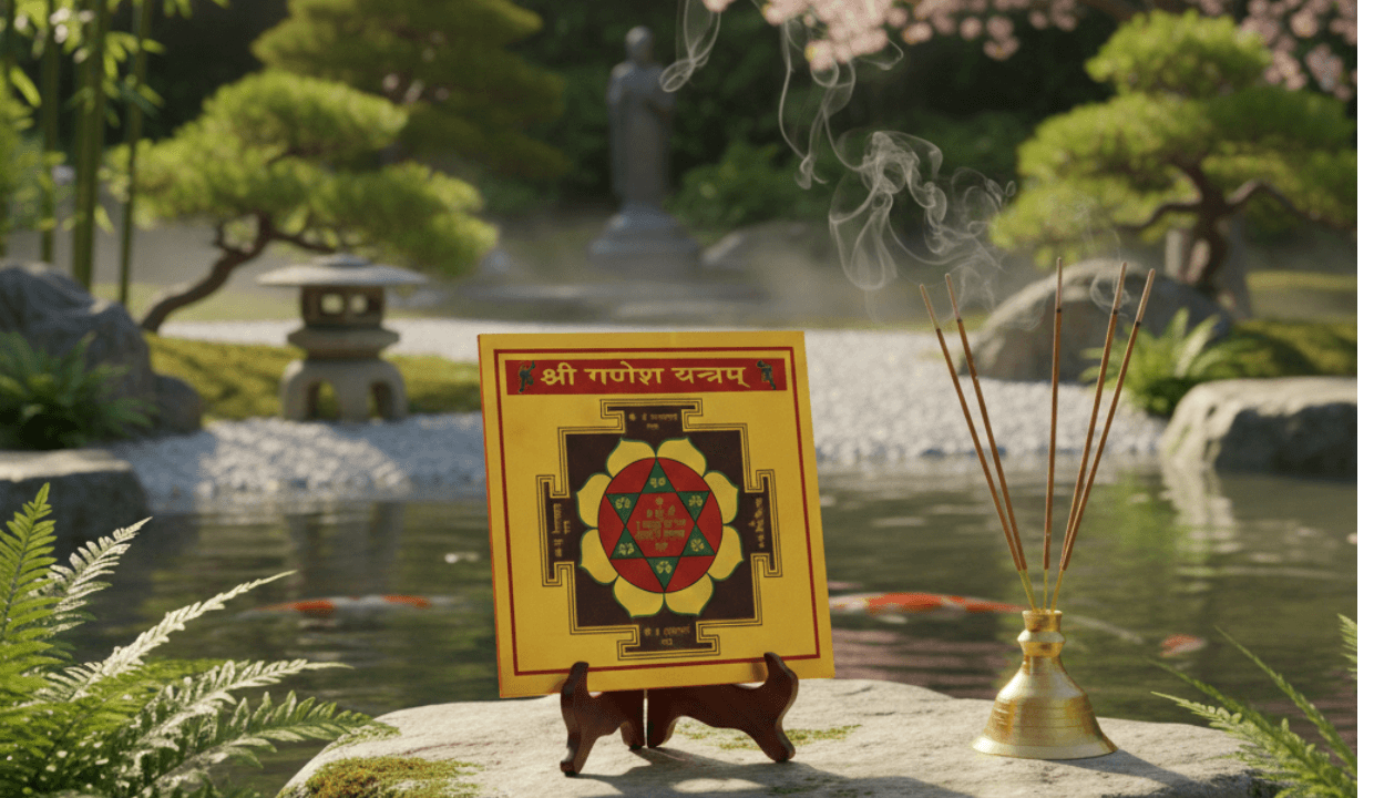Shri Ganesh Yantra | Original Ganpati Yantra on Brass Plate for Success & Obstacle Removal | Office & Shop Use | Wall Frame for Home alternate view