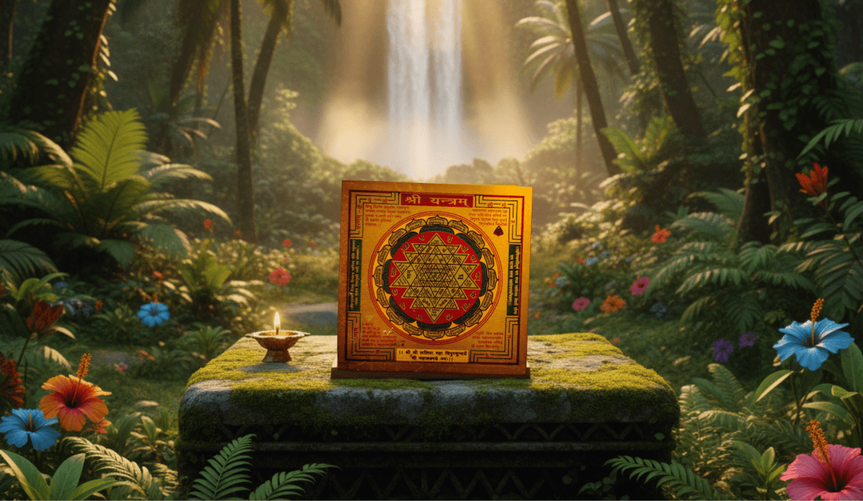 Shri Yantra | Original Shri Yantram on Brass Plate for Home Puja & Meditation | Peace, Prosperity & Positive Energy | Wall Frame for Living Room alternate view
