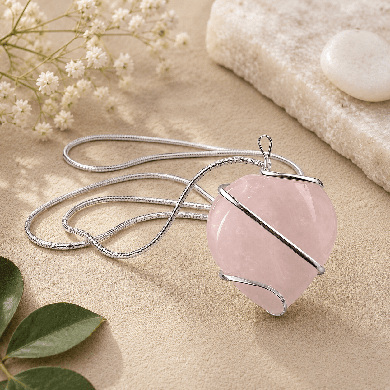 Natural Rose Quartz Wire Wrapped Pendant alternate view