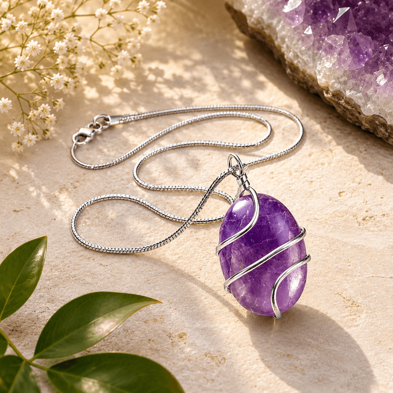 Natural Amethyst Wire Wrapped Pendant