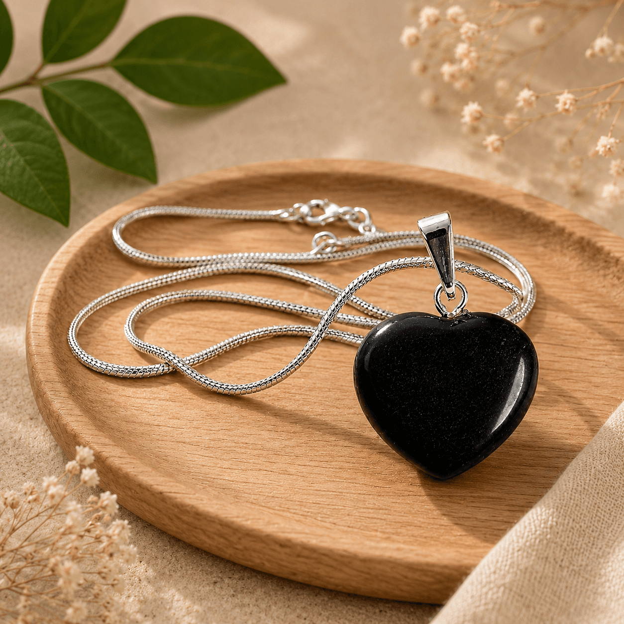 Premium Black Tourmaline Heart Pendant alternate view