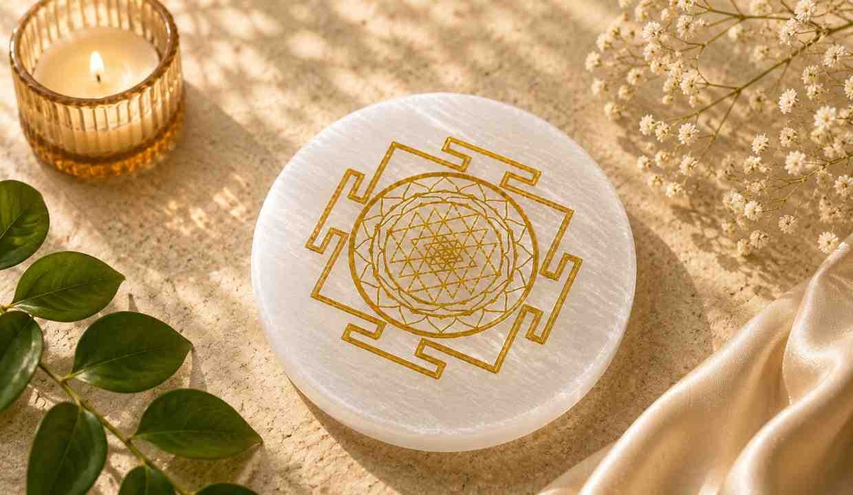 Natural Selenite Shree Yantra Charging Plate