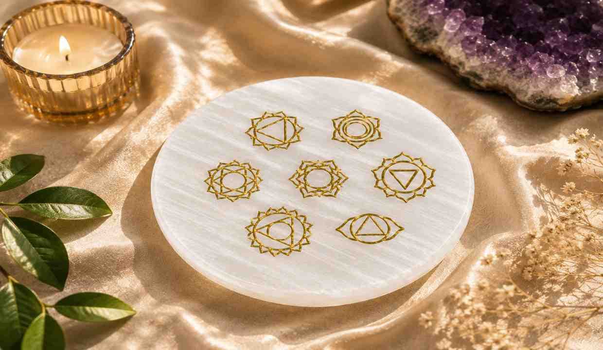 Premium Selenite 7 Chakra Charging Plate