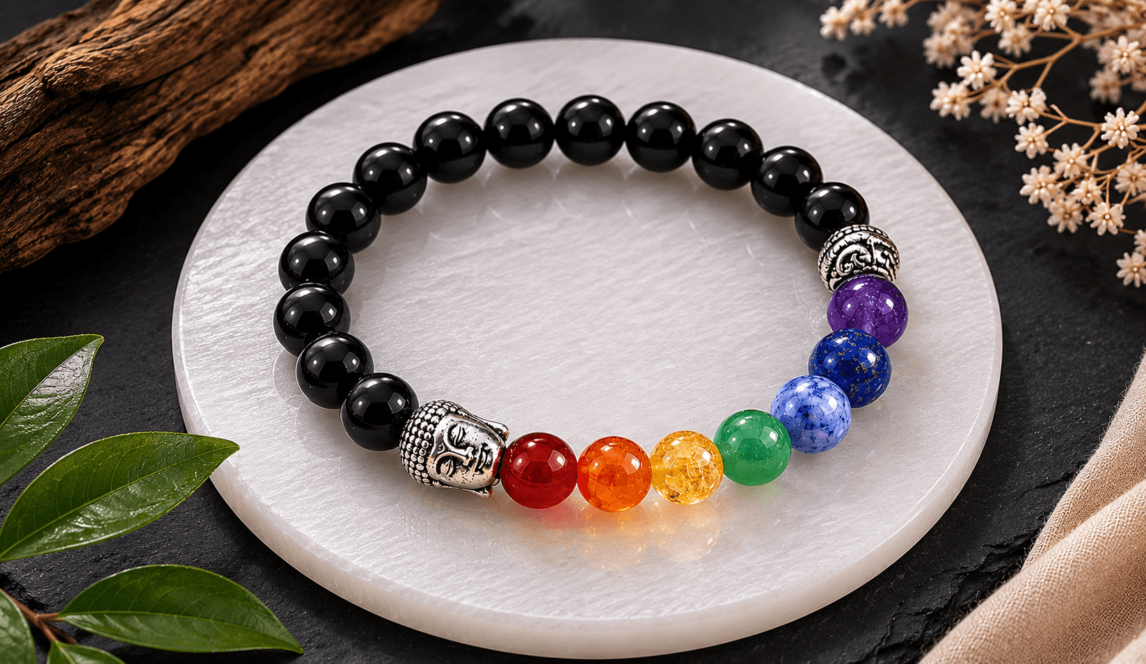 Black Onyx & 7 Chakra Buddha Bracelet