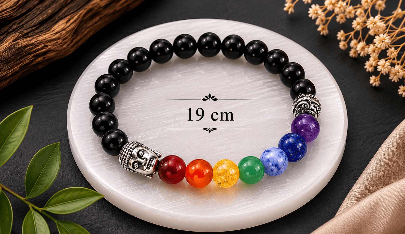 Black Onyx & 7 Chakra Buddha Bracelet alternate view