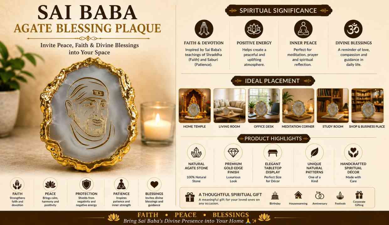 Crystal Stone Agate Sai Baba Symbol Sileces & Coaster for Table alternate view