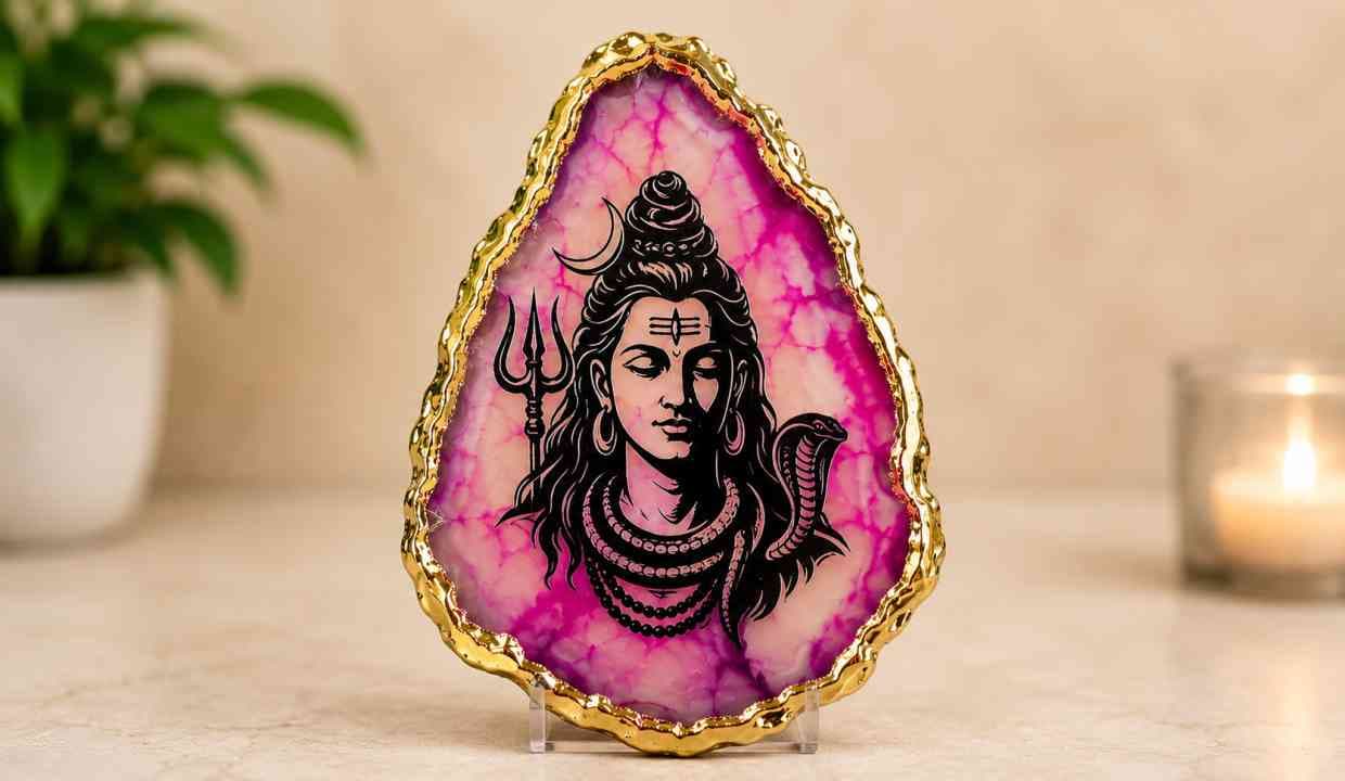 Crystal Stone Agate Shiva Symbol Sileces & Coaster for Table