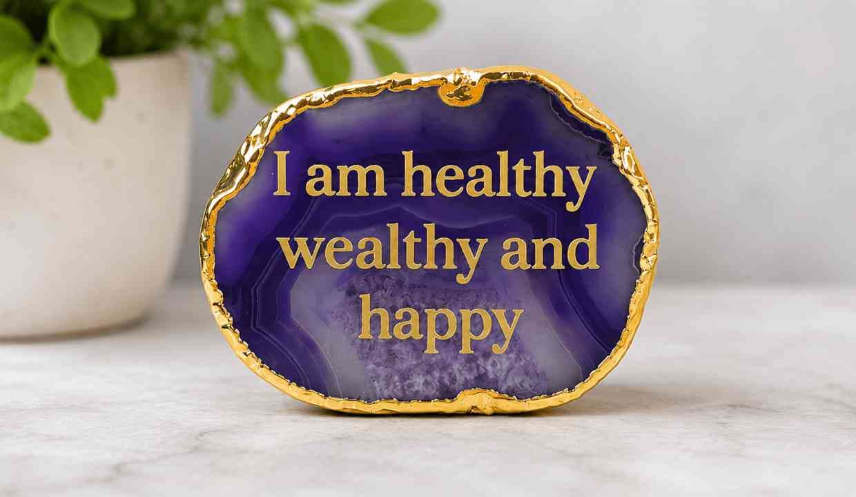 Crystal Stone Agate I am Healthy Sileces & Coaster for Tablem alternate view