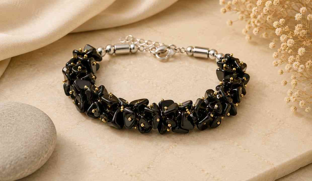 Black tourmaline Natural Crystal Stone Adjustable Chip Beads Bracelet