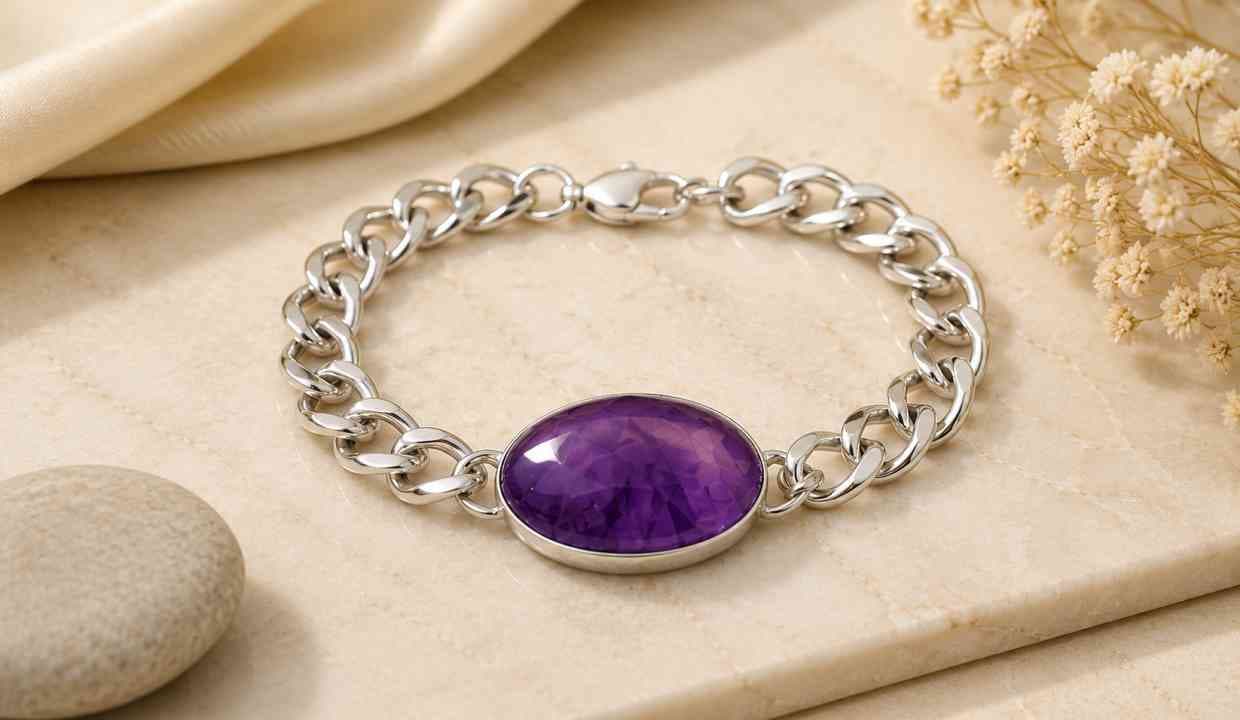 Gemstone Oval Shape Salman Khan Bracelet for Man & girls (Amethyst)