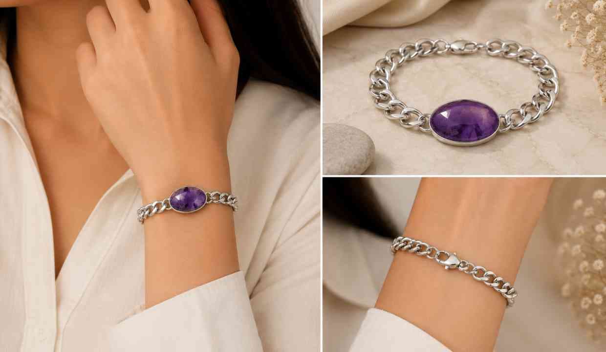 Gemstone Oval Shape Salman Khan Bracelet for Man & girls (Amethyst) alternate view