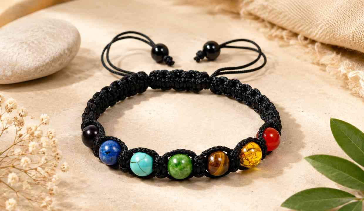Natural Crystal Stone 8 mm Round Bead Thread Bracelet(7 Chakra)