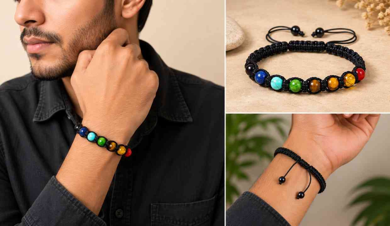 Natural Crystal Stone 8 mm Round Bead Thread Bracelet(7 Chakra) alternate view