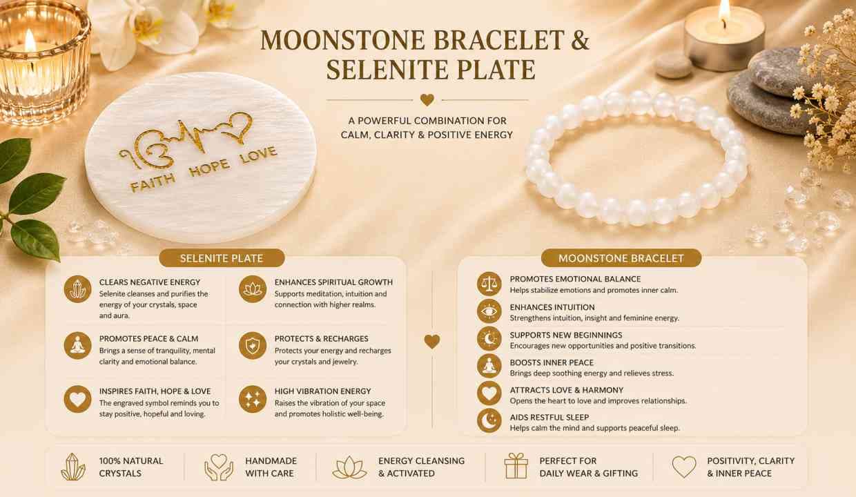 Moone Stone Bracelet with selenite alternate view