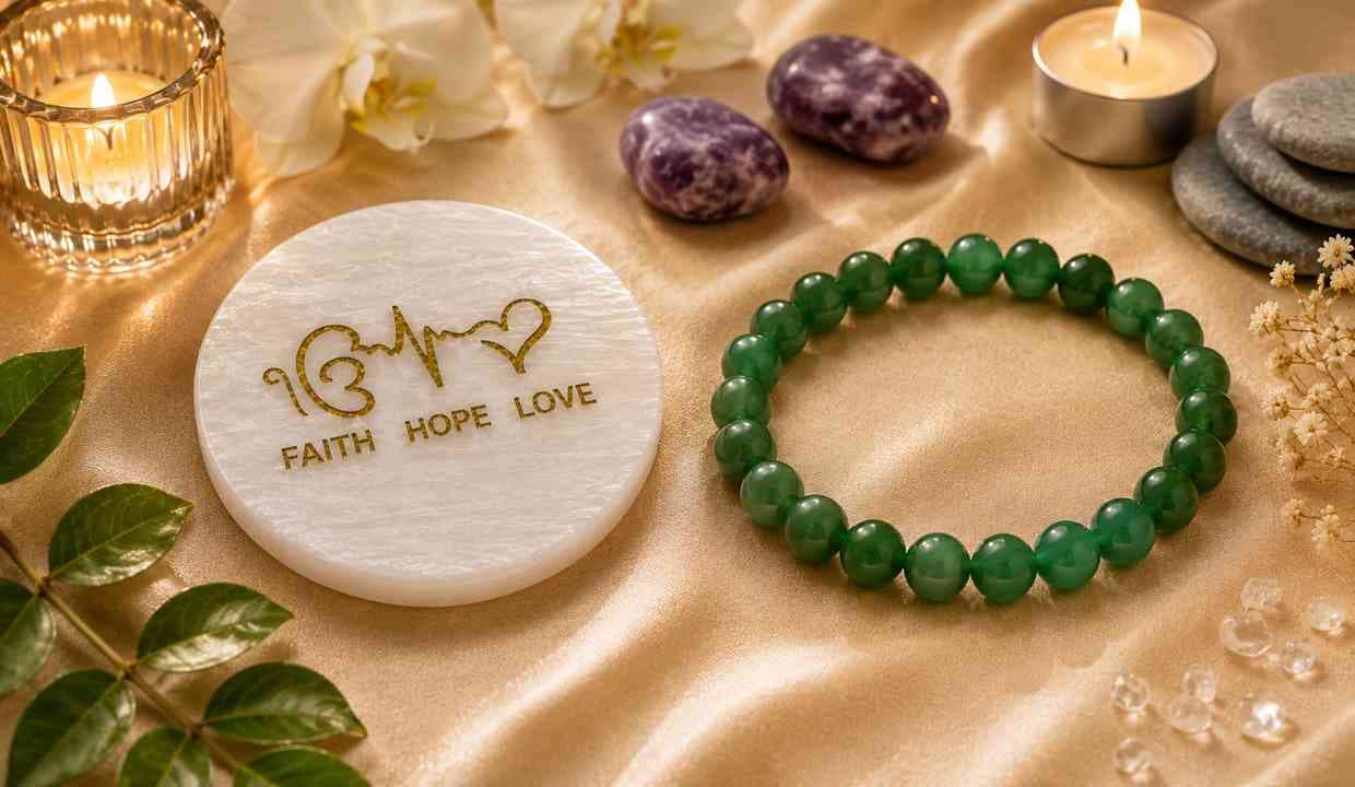 Green Onyx Bracelet with selenite alternate view